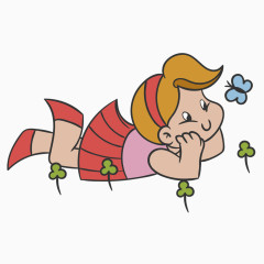 观察蝴蝶的小女孩