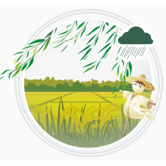 水稻田稻草人柳叶卡通手绘装饰元素