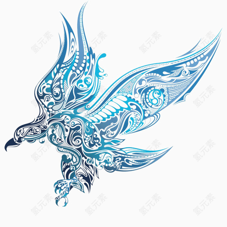 蓝色花纹装饰凤凰