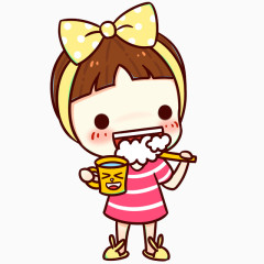 刷牙的小女孩卡通手绘