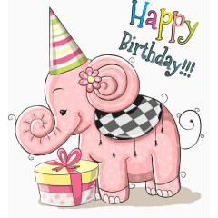 粉色大象生日贺卡