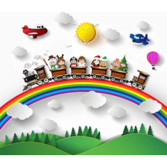 装饰剪纸彩虹抽象火车