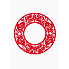红色剪纸圆环年年有余剪纸