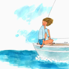 航行海洋水彩钓鱼游艇