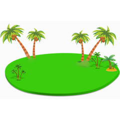 椰树草坪卡通手绘装饰元素