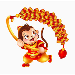 卡通手绘小猴子玩鞭炮