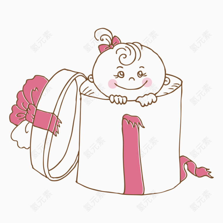卡通手绘礼盒里的孩子