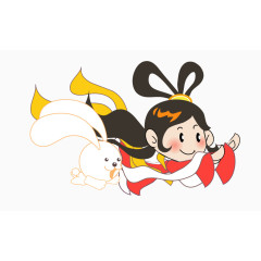 卡通手绘嫦娥玉兔奔月