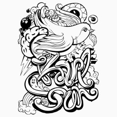 黑色花纹小鸟印花