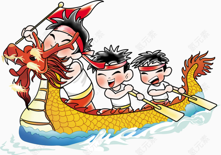 划龙舟卡通手绘节日元素