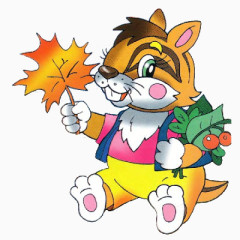 拿着枫叶可爱小松鼠