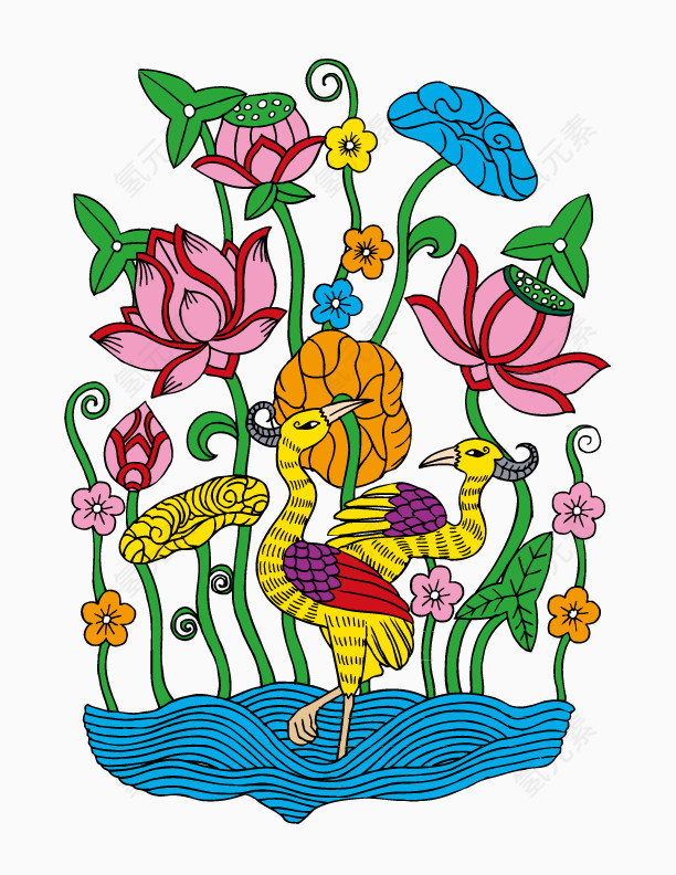 卡通中国吉祥刺青刺绣图案元素