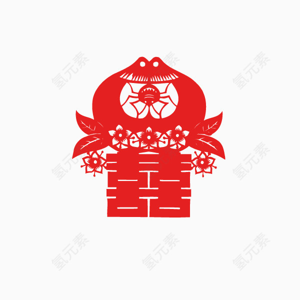 喜字 双喜 剪纸 大红 花纹点缀