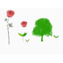 手绘彩色花朵树木