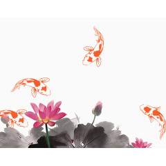 水墨荷花鱼