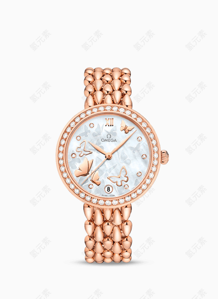 玫瑰金色欧米茄腕表手表女表