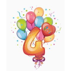 卡通手绘彩色气球数字4 