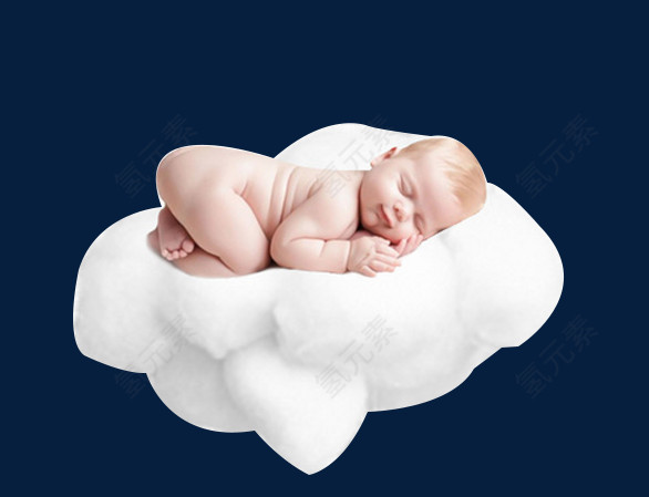 棉花上睡觉的小男孩