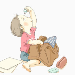 收拾书包的小孩