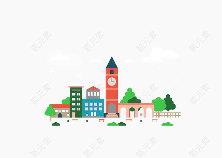 矢量城市绿色建筑街道