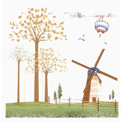 野外发电风车手绘