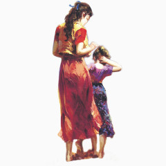 母亲和孩子的背影卡通手绘