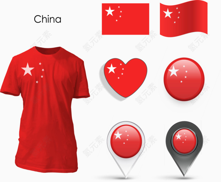 红色中国国旗周边