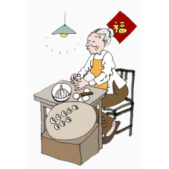 灯下包饺子的老奶奶