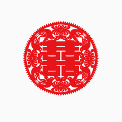 双喜 爱心 剪纸 红色 圆形