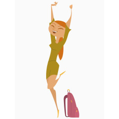 卡通手绘青色衣服女孩伸手