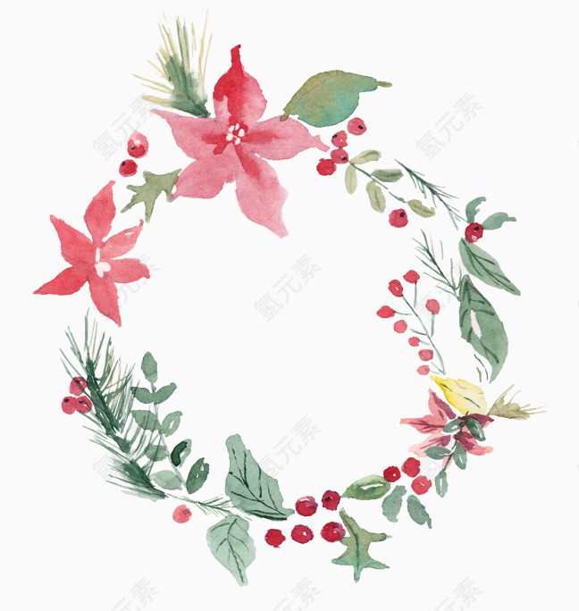 花环圆框绿叶边框 