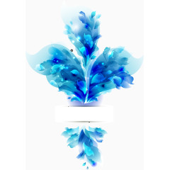 蓝色羽毛形状花朵标签元素