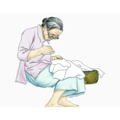 手绘缝衣服的母亲插画