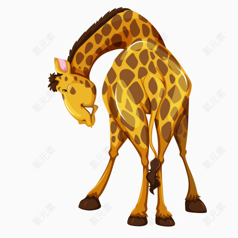 卡通手绘低头长颈鹿素材