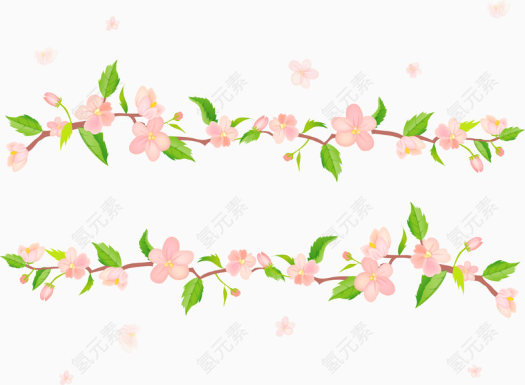 桃花装饰粉色绿叶