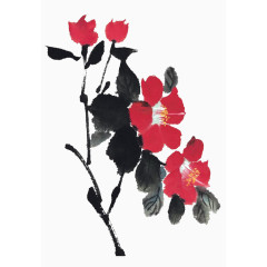 水墨画茶花矢量