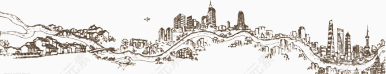 中国风远景简笔画效果元素