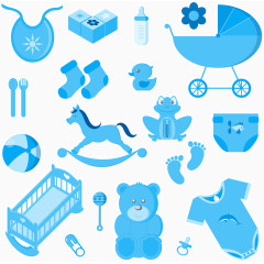 蓝色男婴儿用品矢量图集