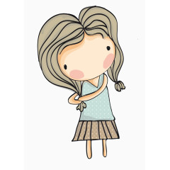 卡通手绘梳头发的女孩 