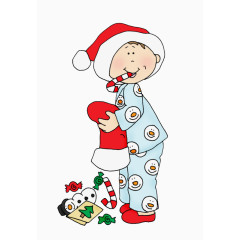 手绘倒圣诞袜里礼物的小男孩