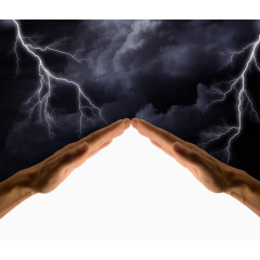 PPT素材手挡住雷电