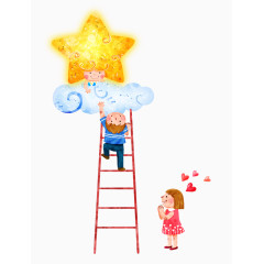 水彩清新摘星星