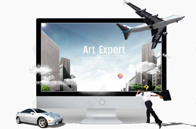 PPT电视飞机跑车背景素材