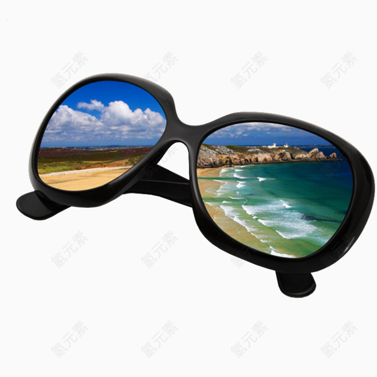倒映出美丽景色的墨镜