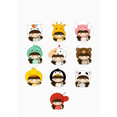 九个卡通动物表情