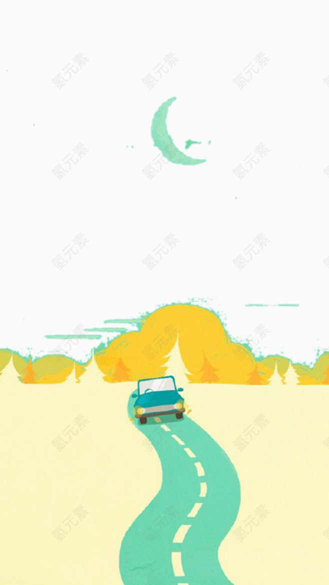 手绘公路上的汽车