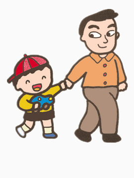 牵着孩子的父亲