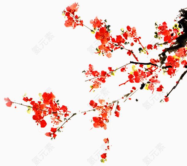 红色水墨国画梅花腊梅