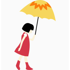 撑伞小女孩卡通手绘装饰元素