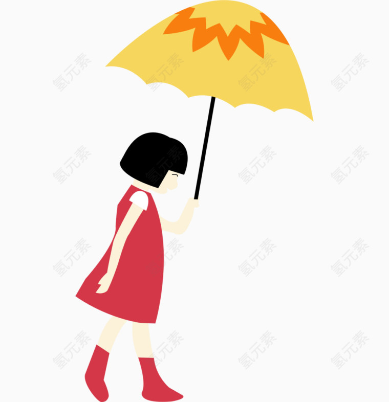 撑伞小女孩卡通手绘装饰元素